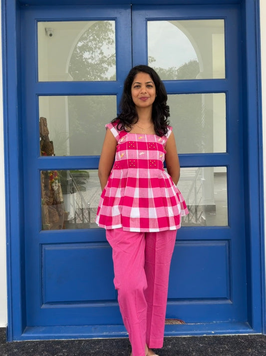 Gingham embroidered coord set