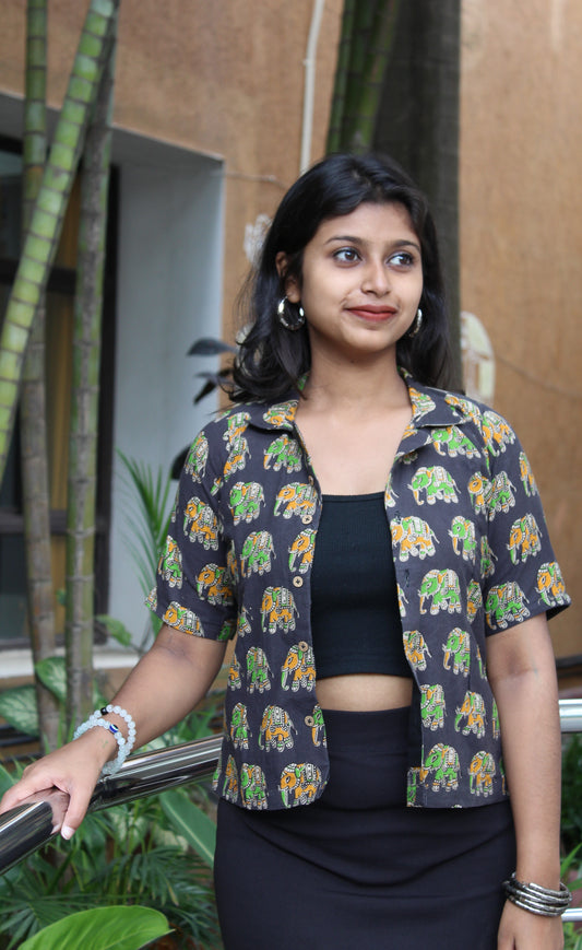 Kalamkari Printed Crop Shirt
