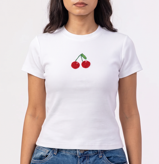 Women's Cherry Beaded Tshirt | Casual Wear