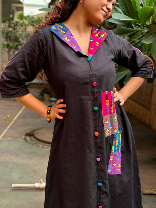 Black Applique patch kurti