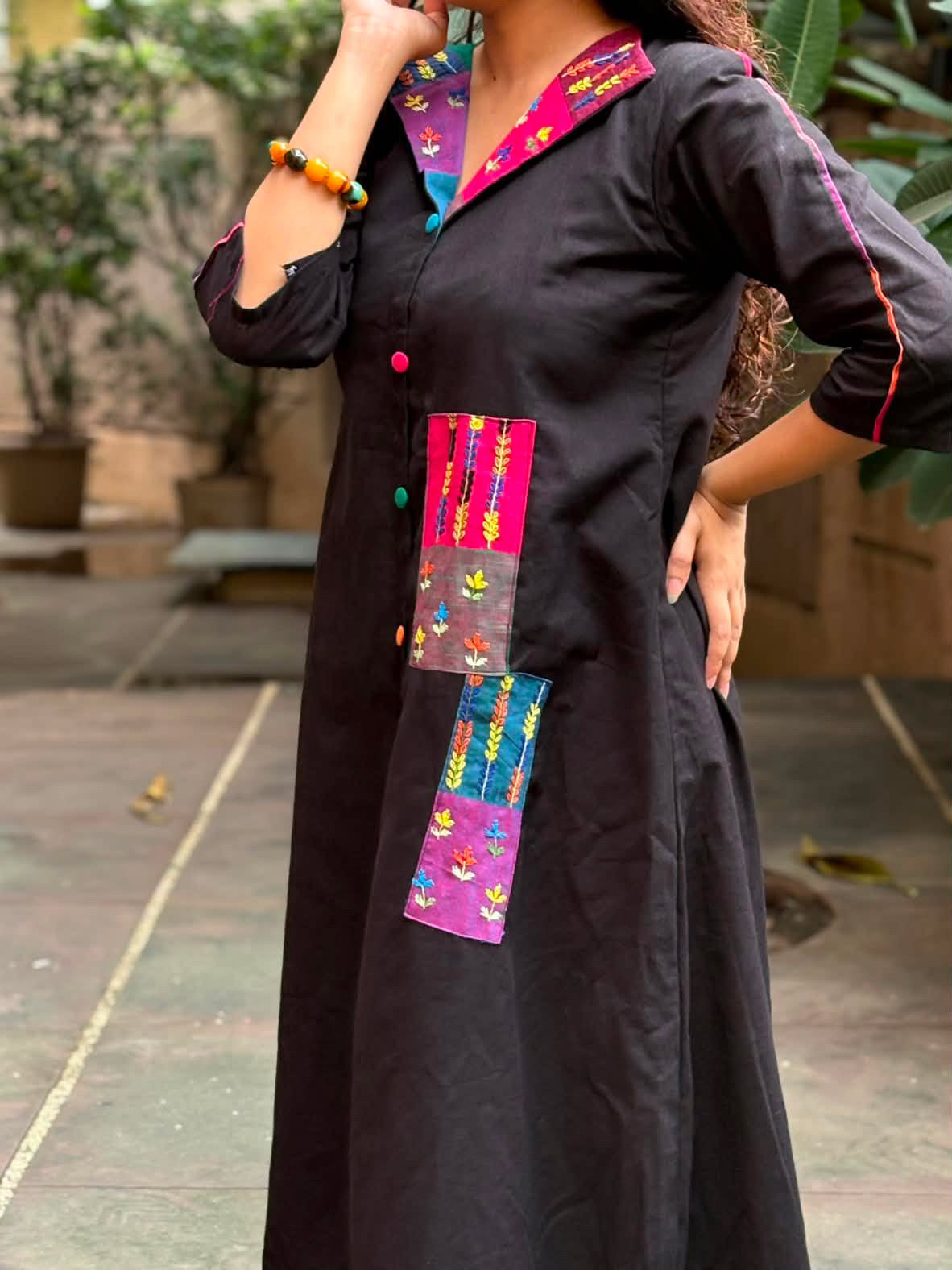 Black Applique patch kurti