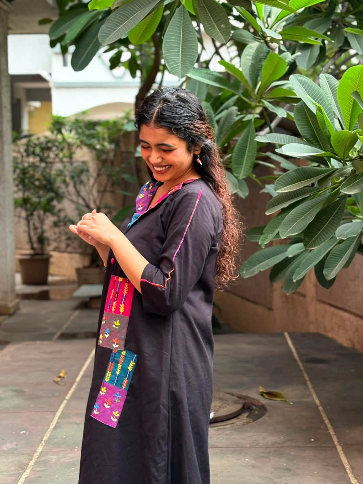 Black Applique patch kurti
