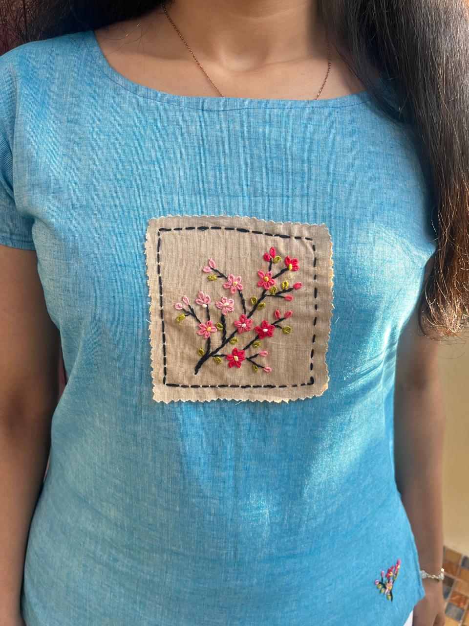Cherry blossoms embroidered top