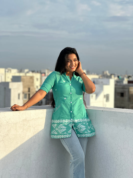 Turquoise Jamdhani Kurti
