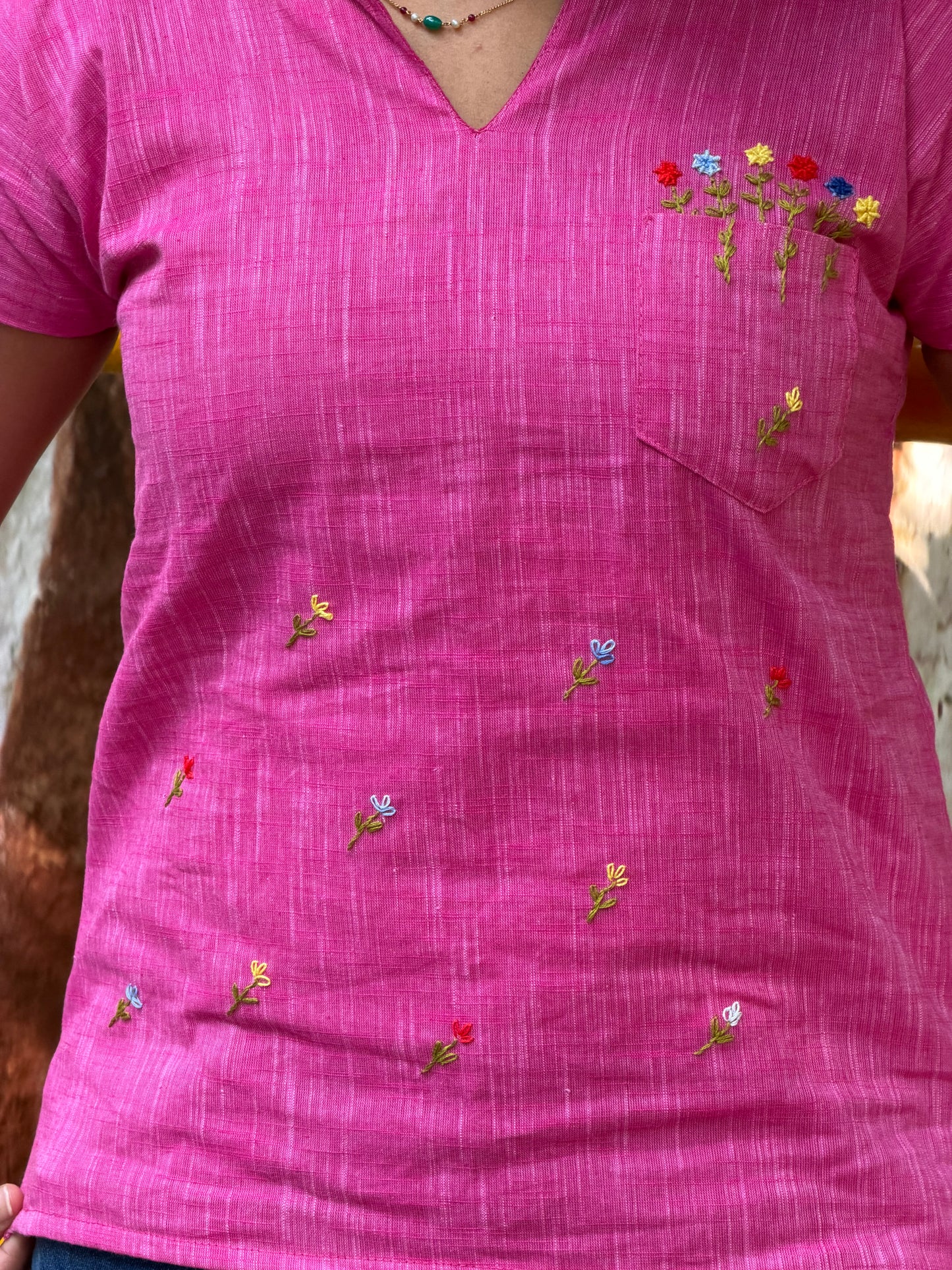 Hand embroidered floral top
