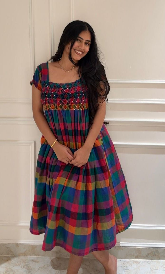 Madras checks - Hand Smocked Dress