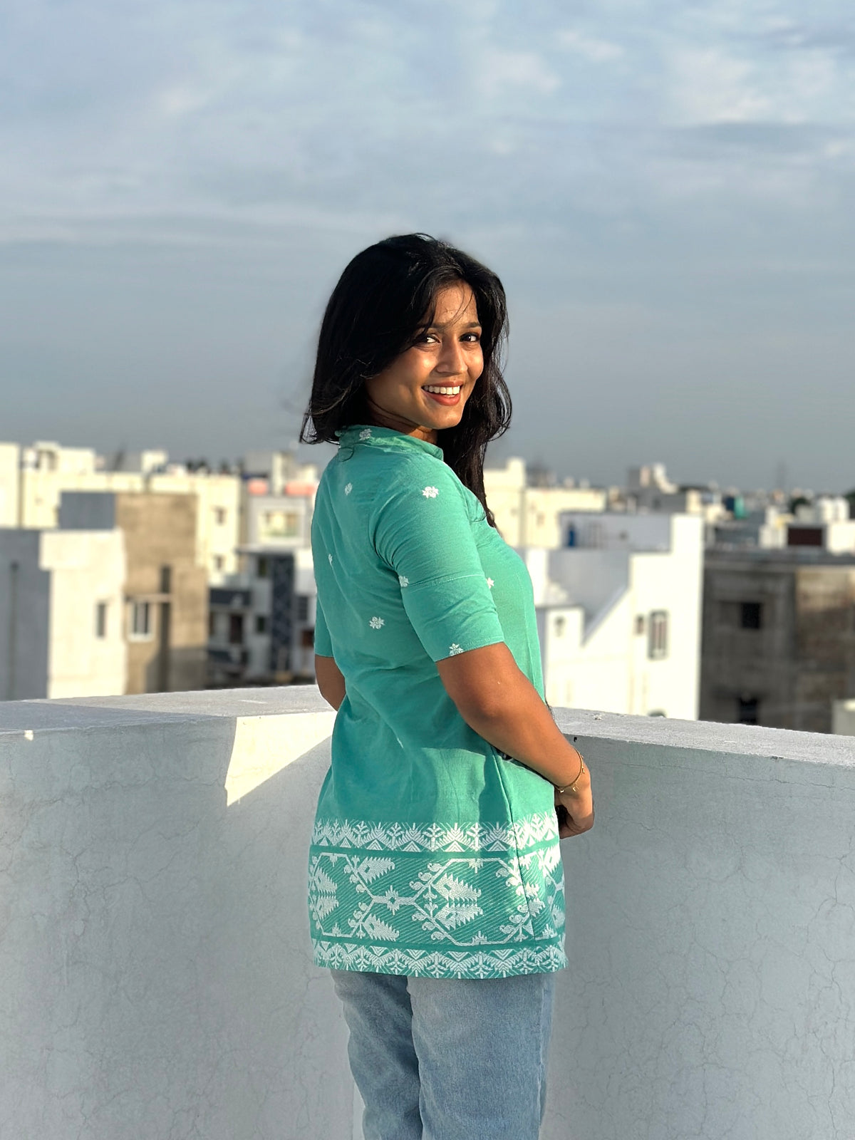 Turquoise Jamdhani Kurti