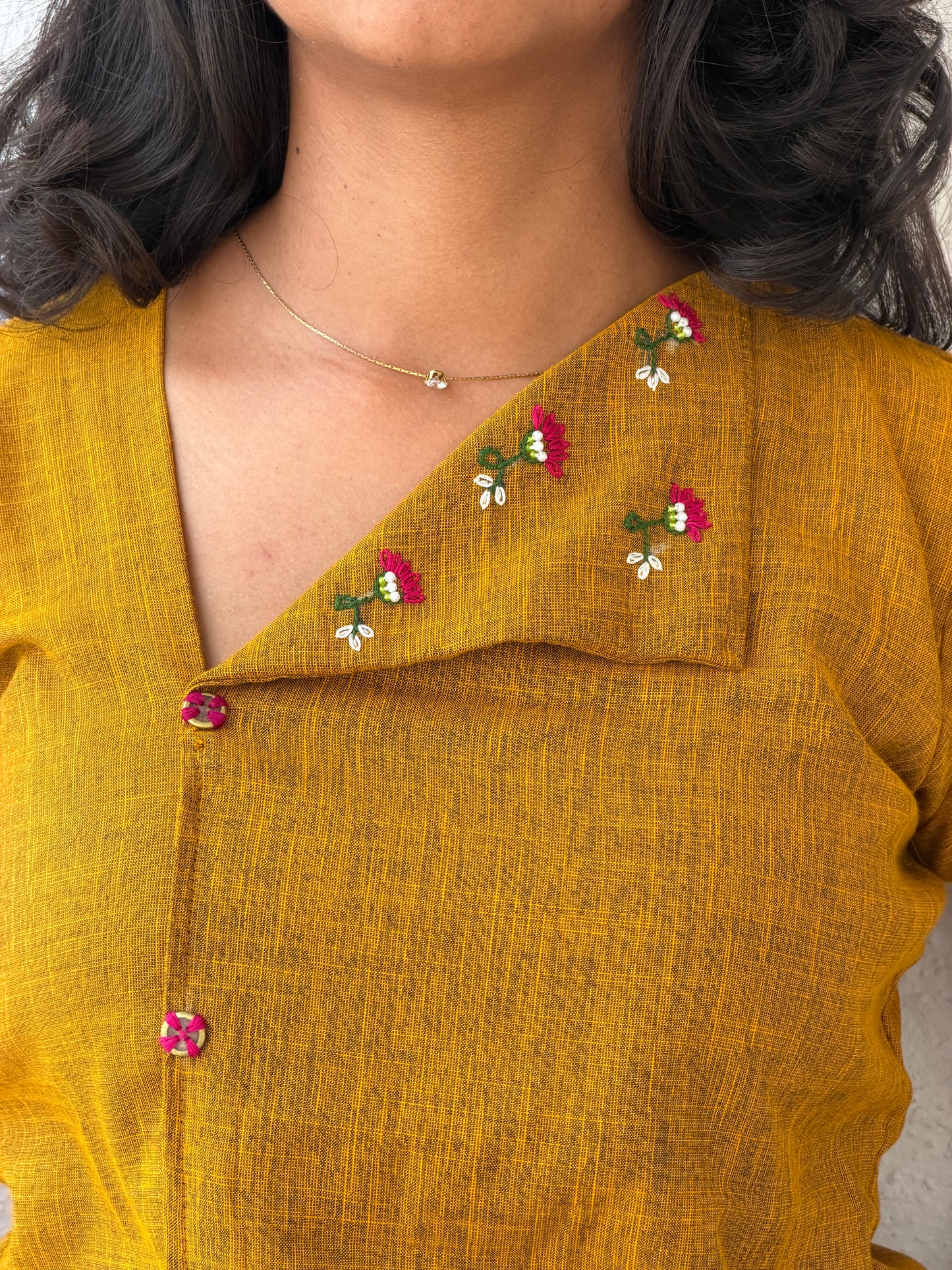 Marigold Side-Button Embroidered top