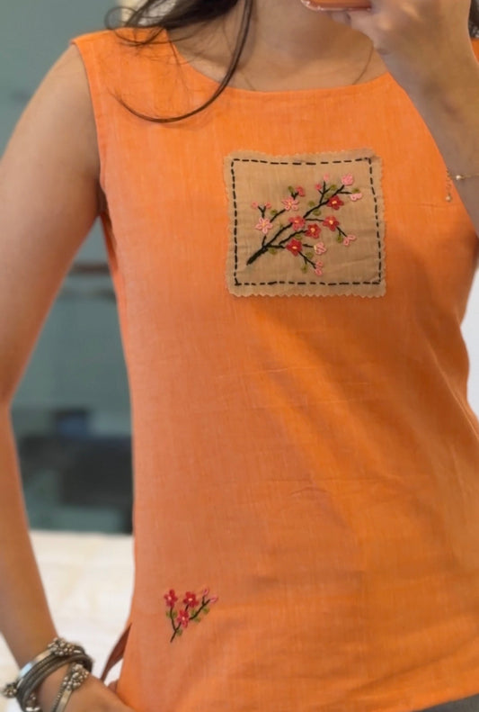 Cherry blossoms embroidered top