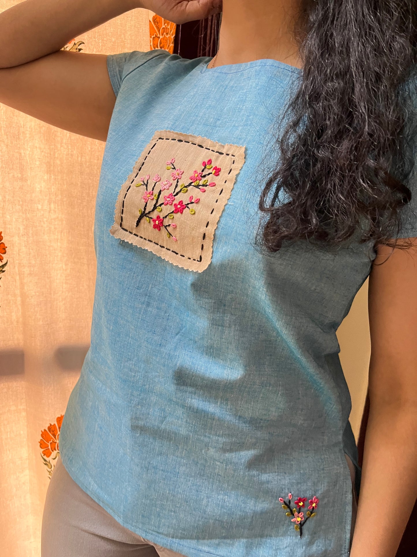 Cherry blossoms embroidered top