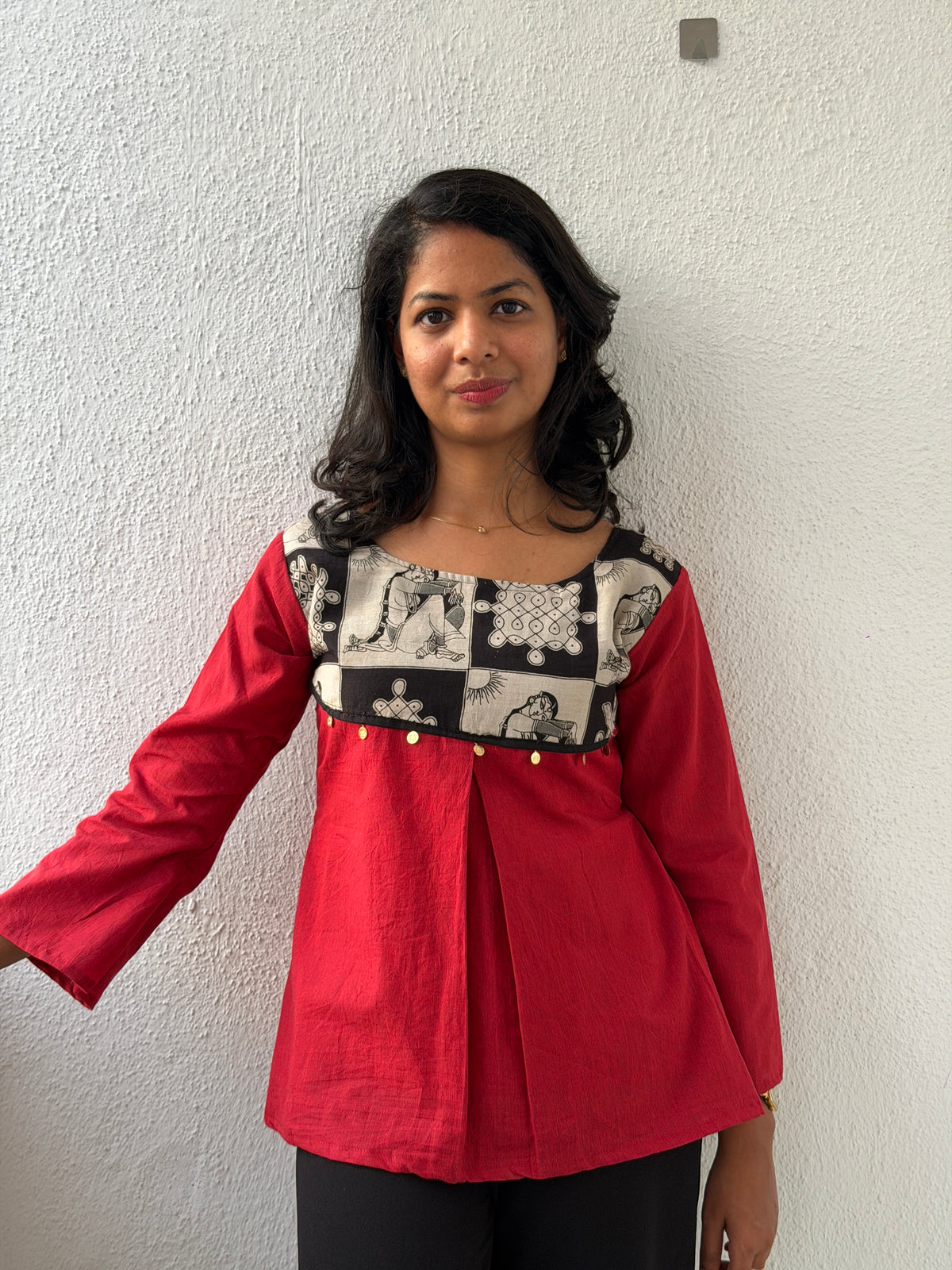Red Bapu bomma short kurti full sleeves