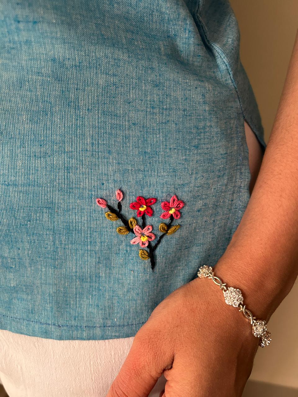 Cherry blossoms embroidered top