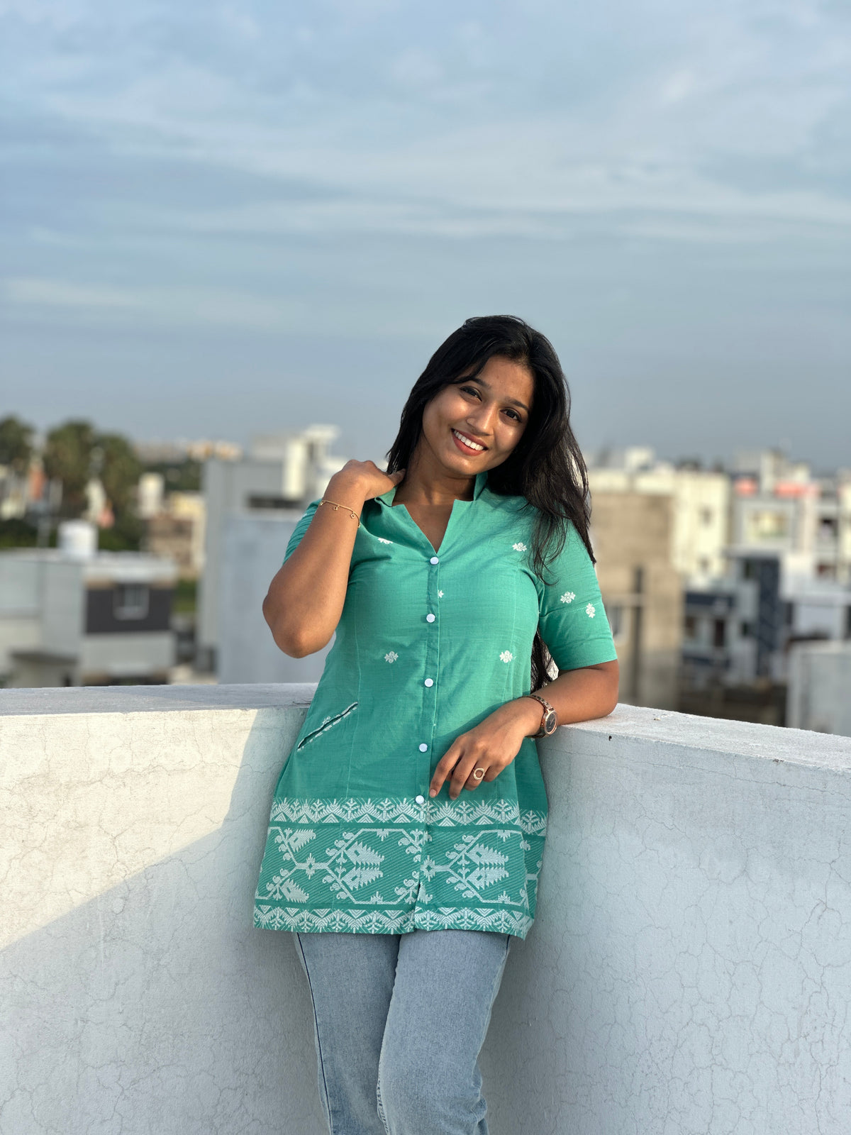 Turquoise Jamdhani Kurti