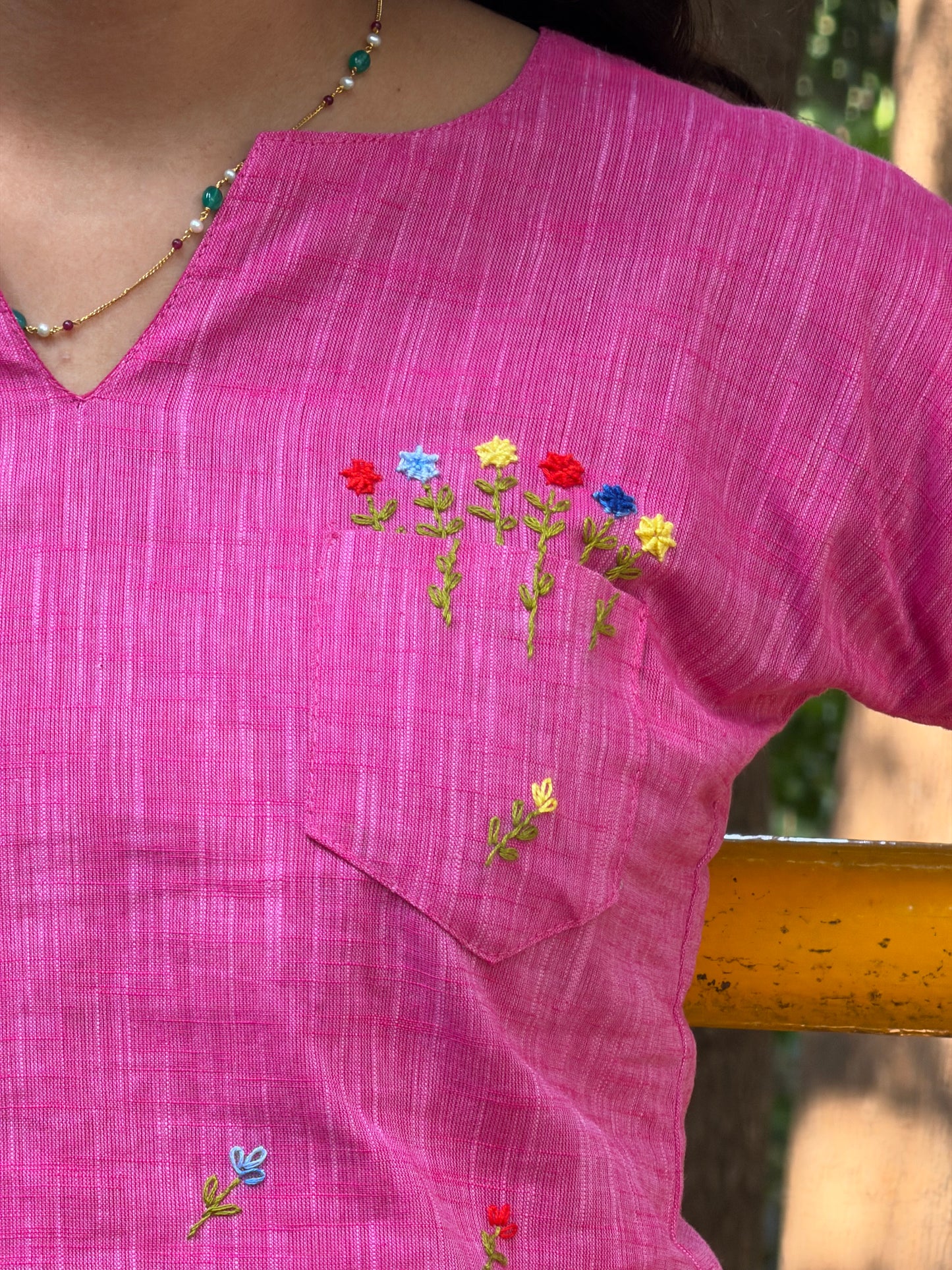 Hand embroidered floral top