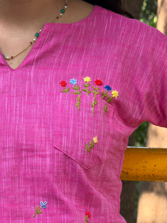 Hand embroidered floral top