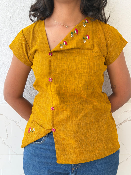 Marigold Side-Button Embroidered top