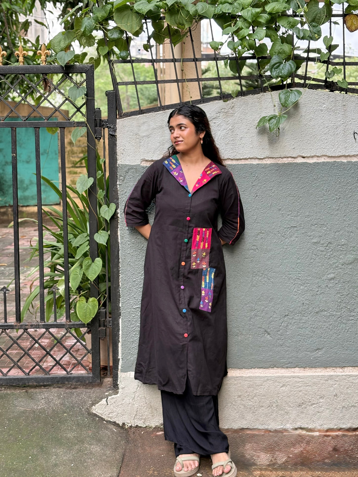 Black Applique patch kurti