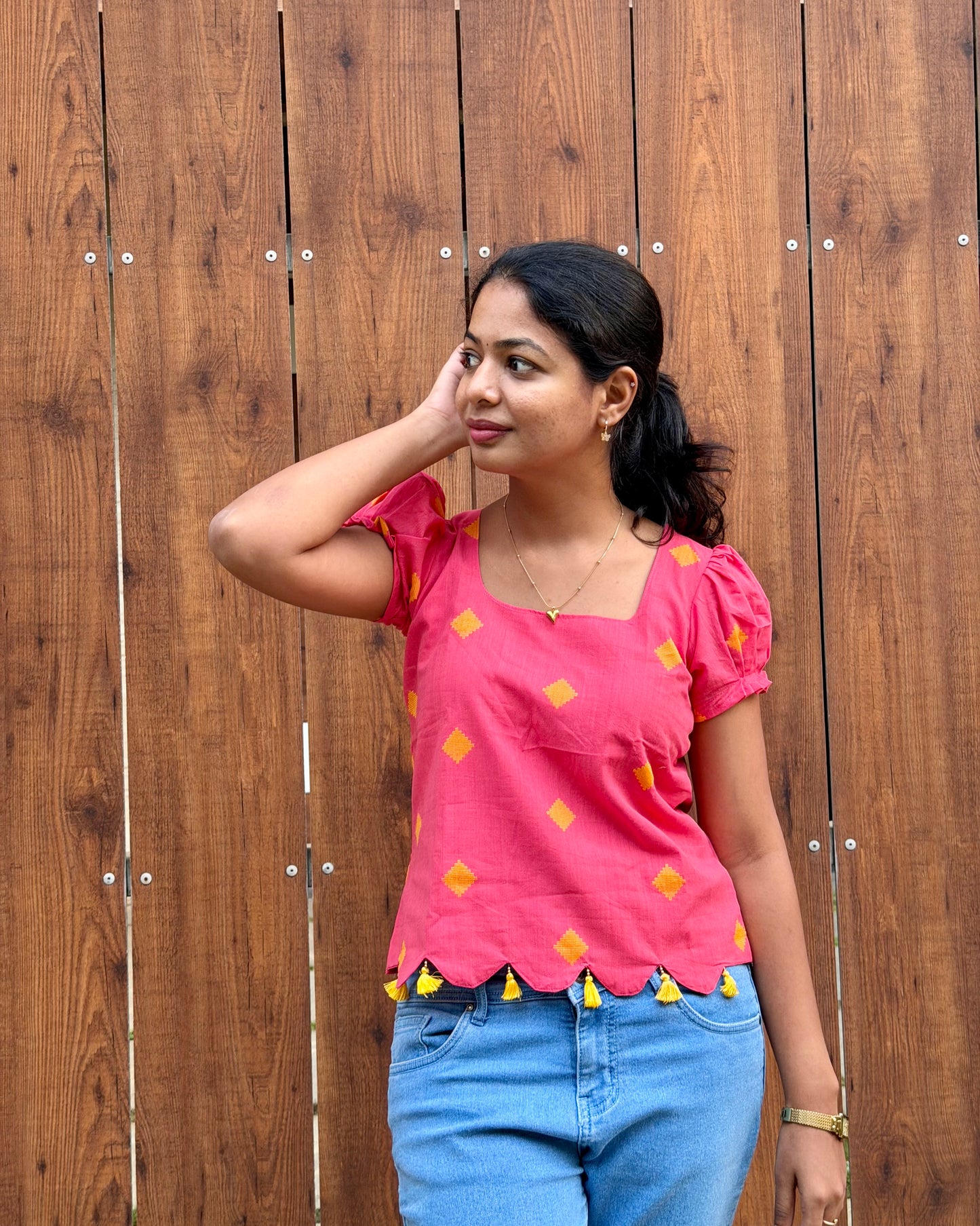 Sunny Tassel Scallop Top
