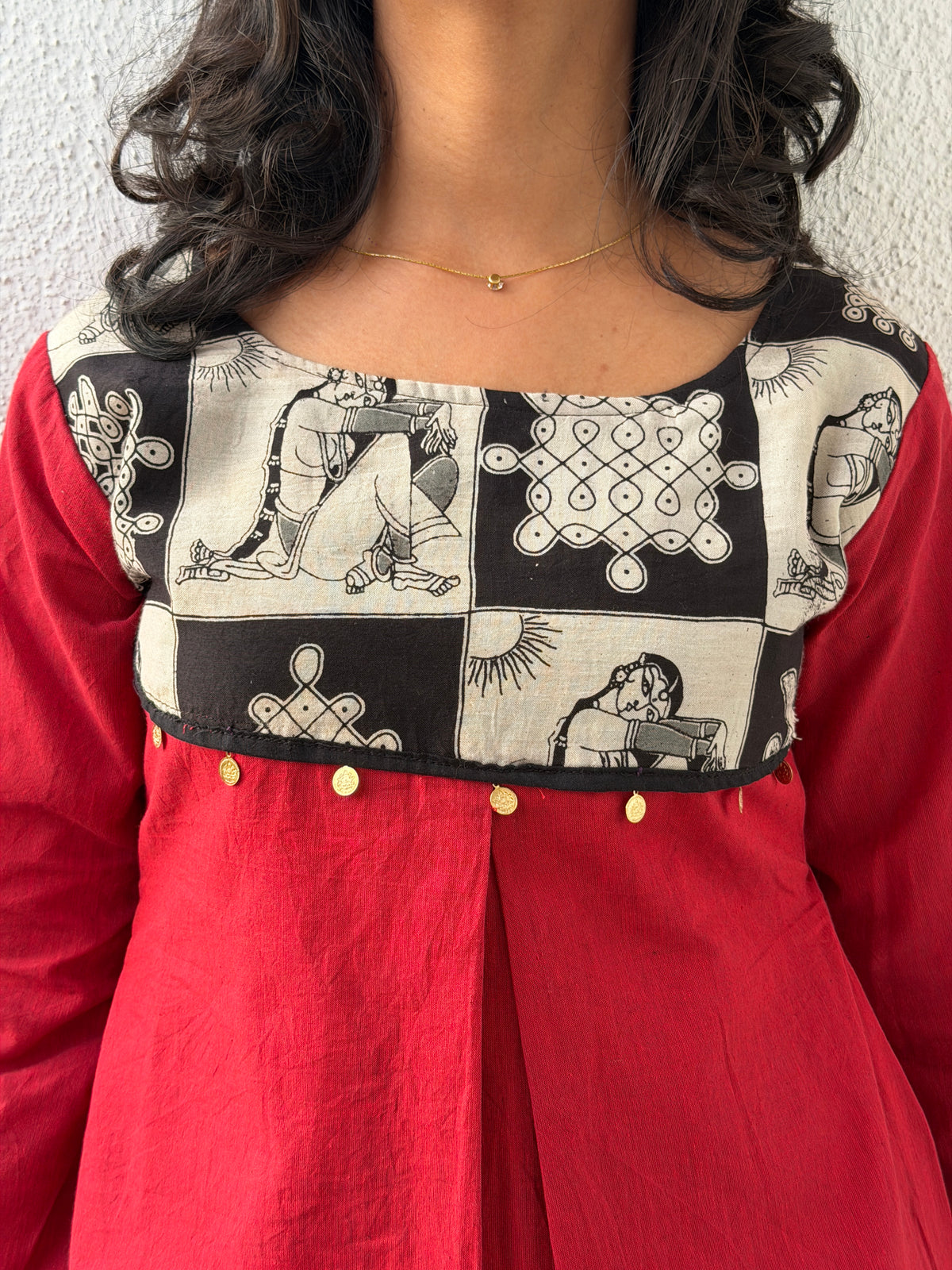 Red Bapu bomma short kurti full sleeves
