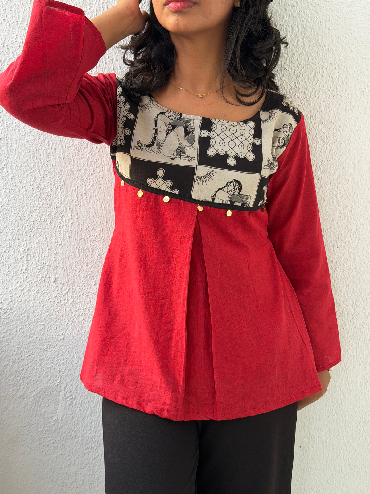 Red Bapu bomma short kurti full sleeves