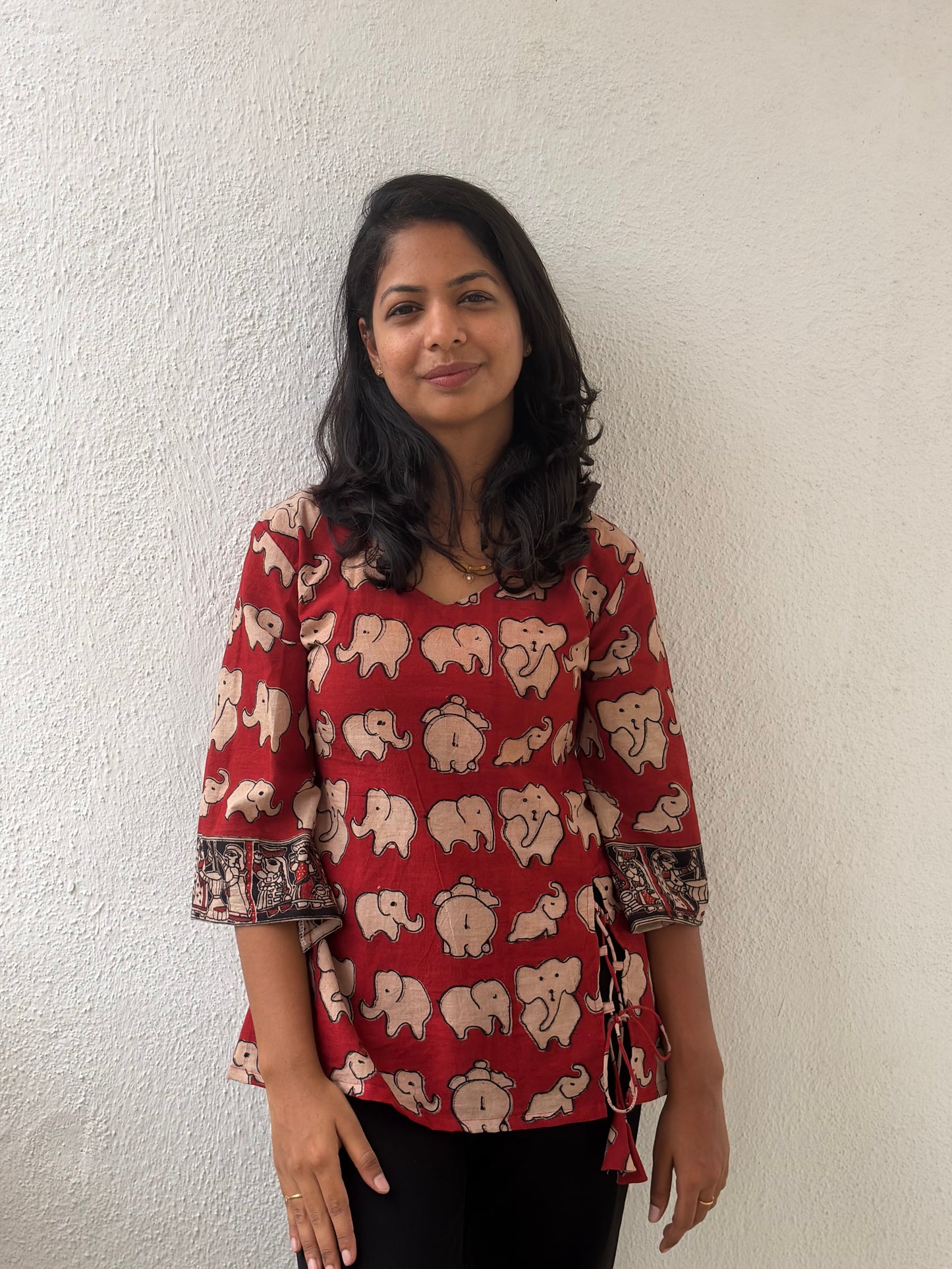 Marroon Elephant Print Tie Kurti