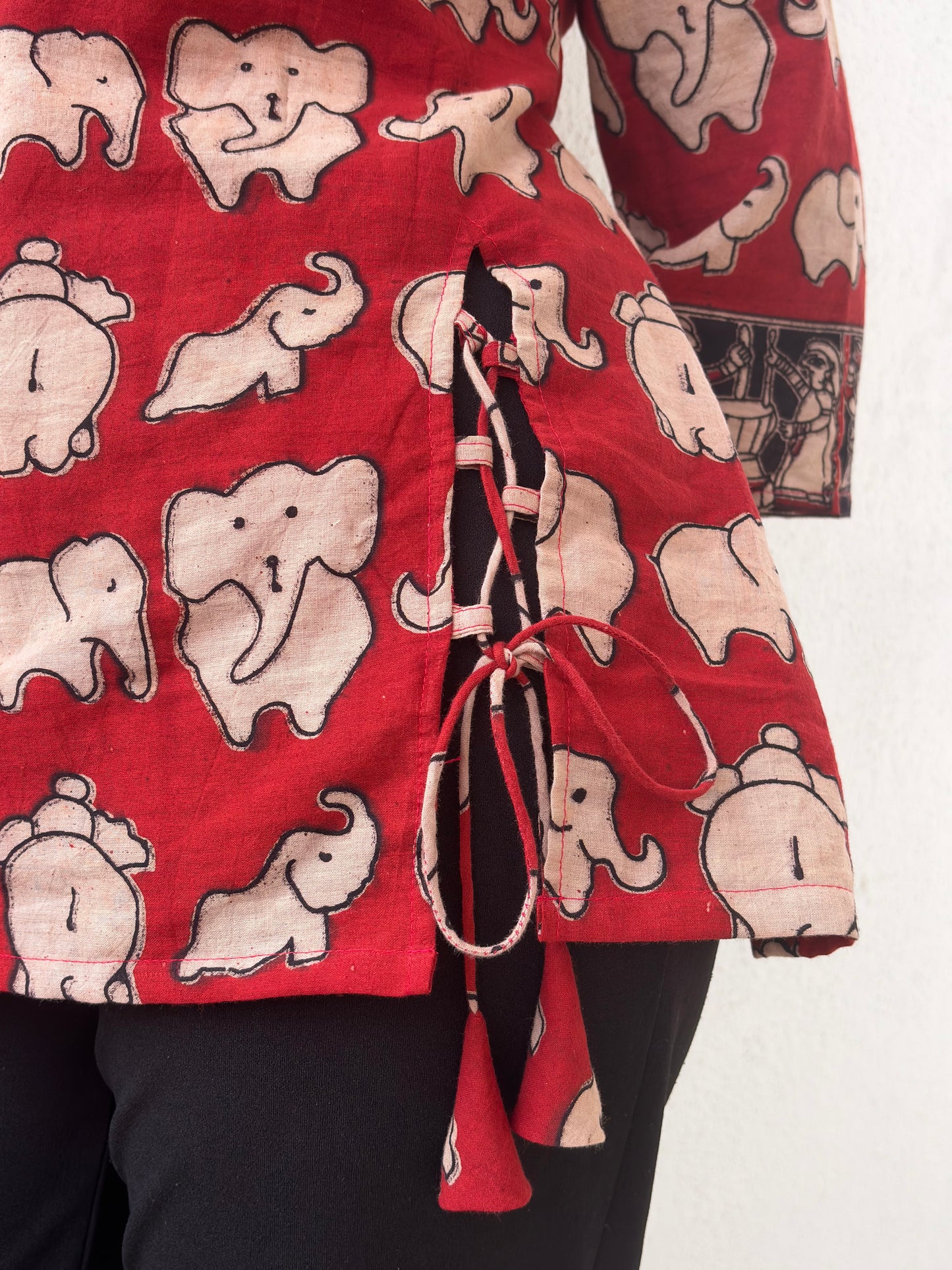 Marroon Elephant Print Tie Kurti