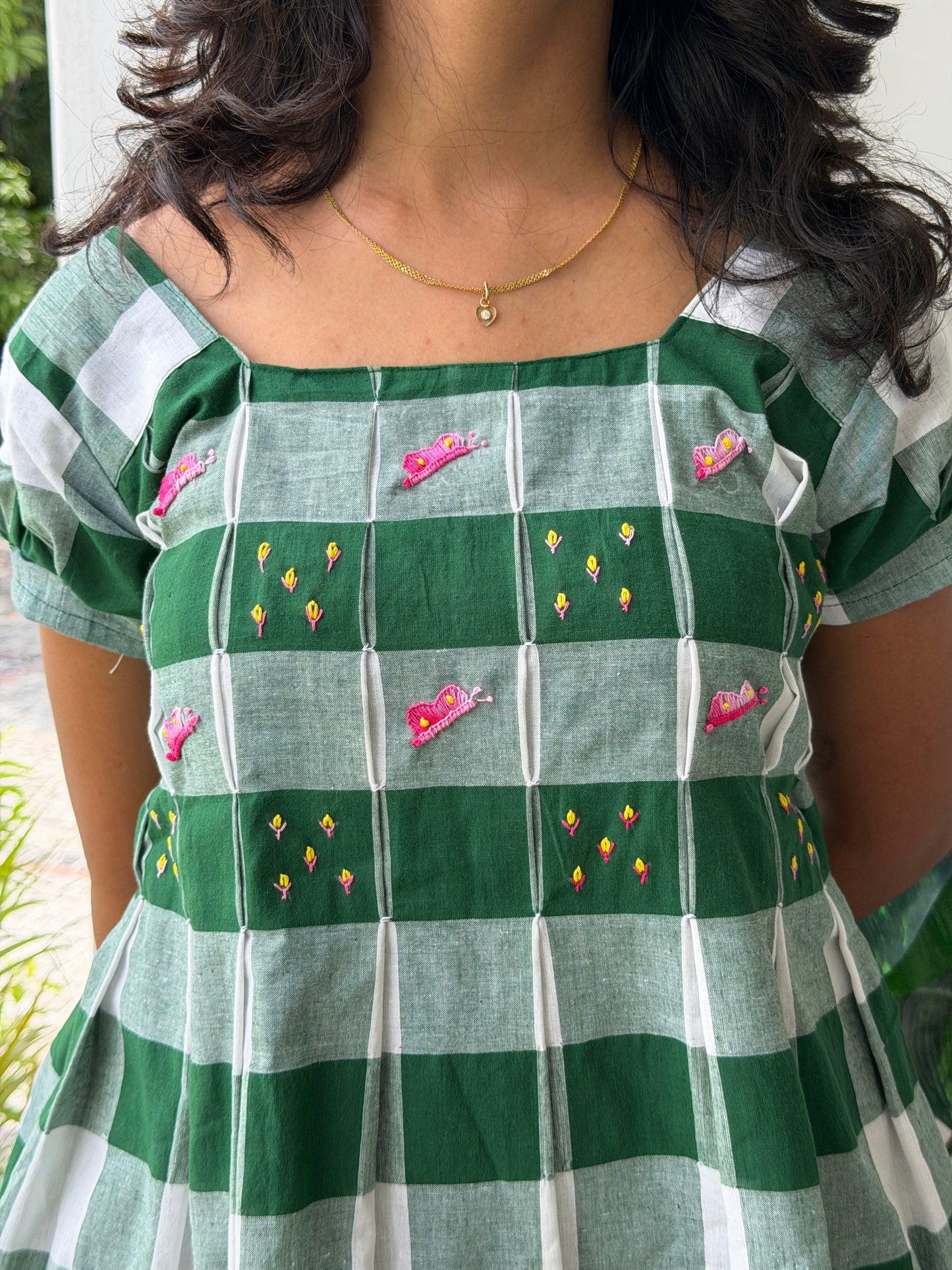 Gingham embroidered coord set