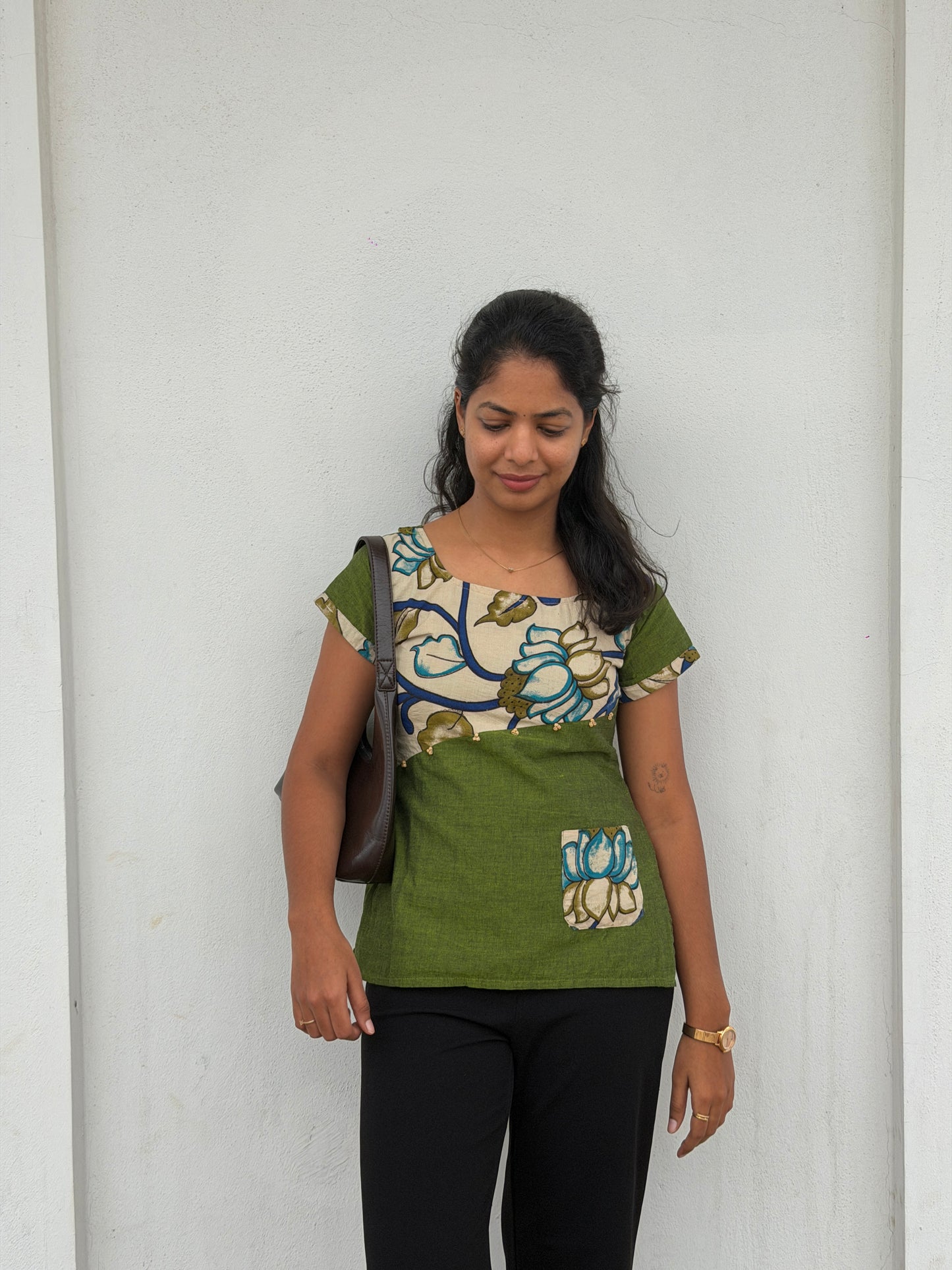Green Kalamkari Patch Top