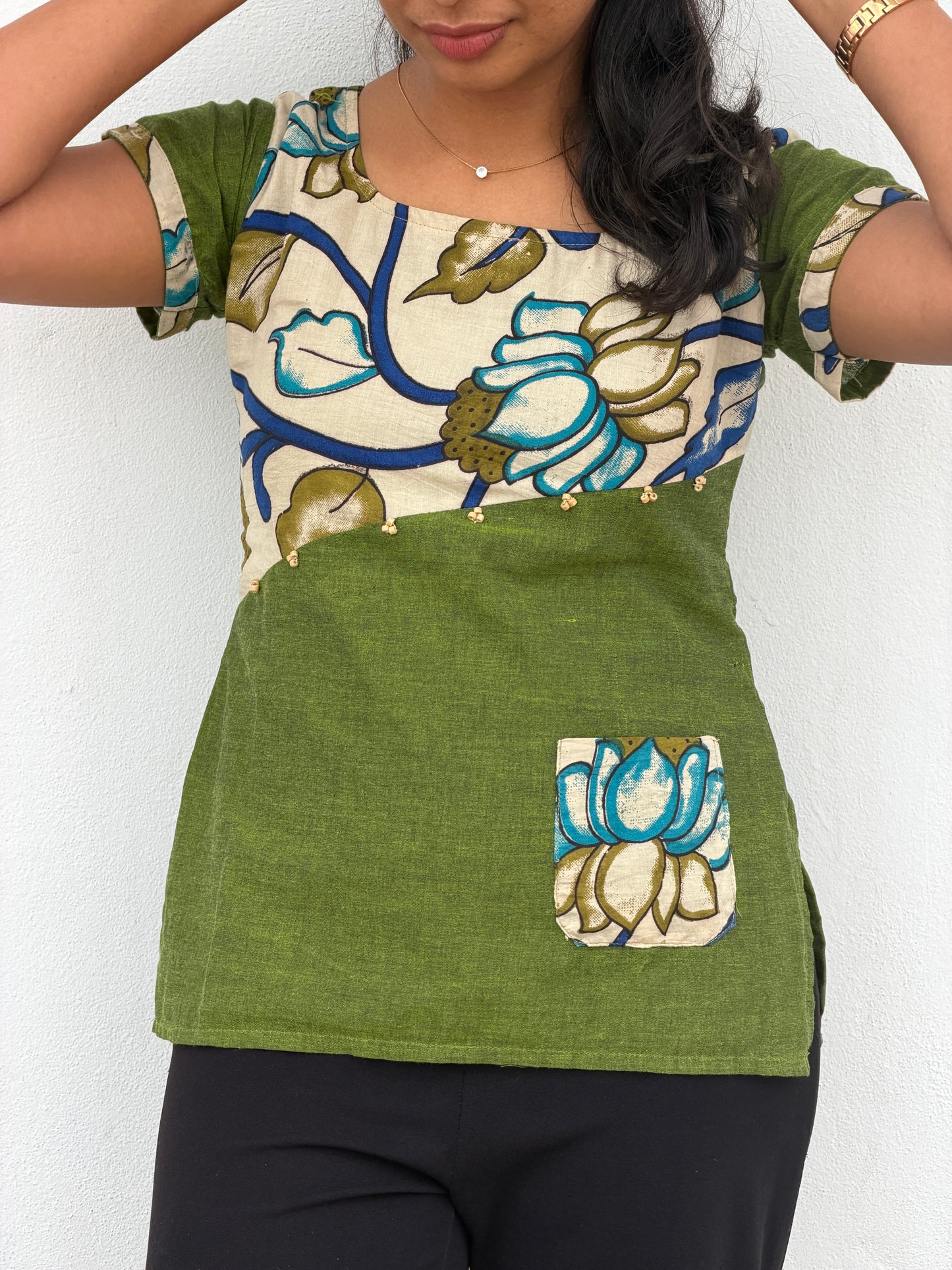Green Kalamkari Patch Top