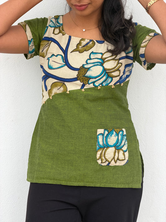Green Kalamkari Patch Top