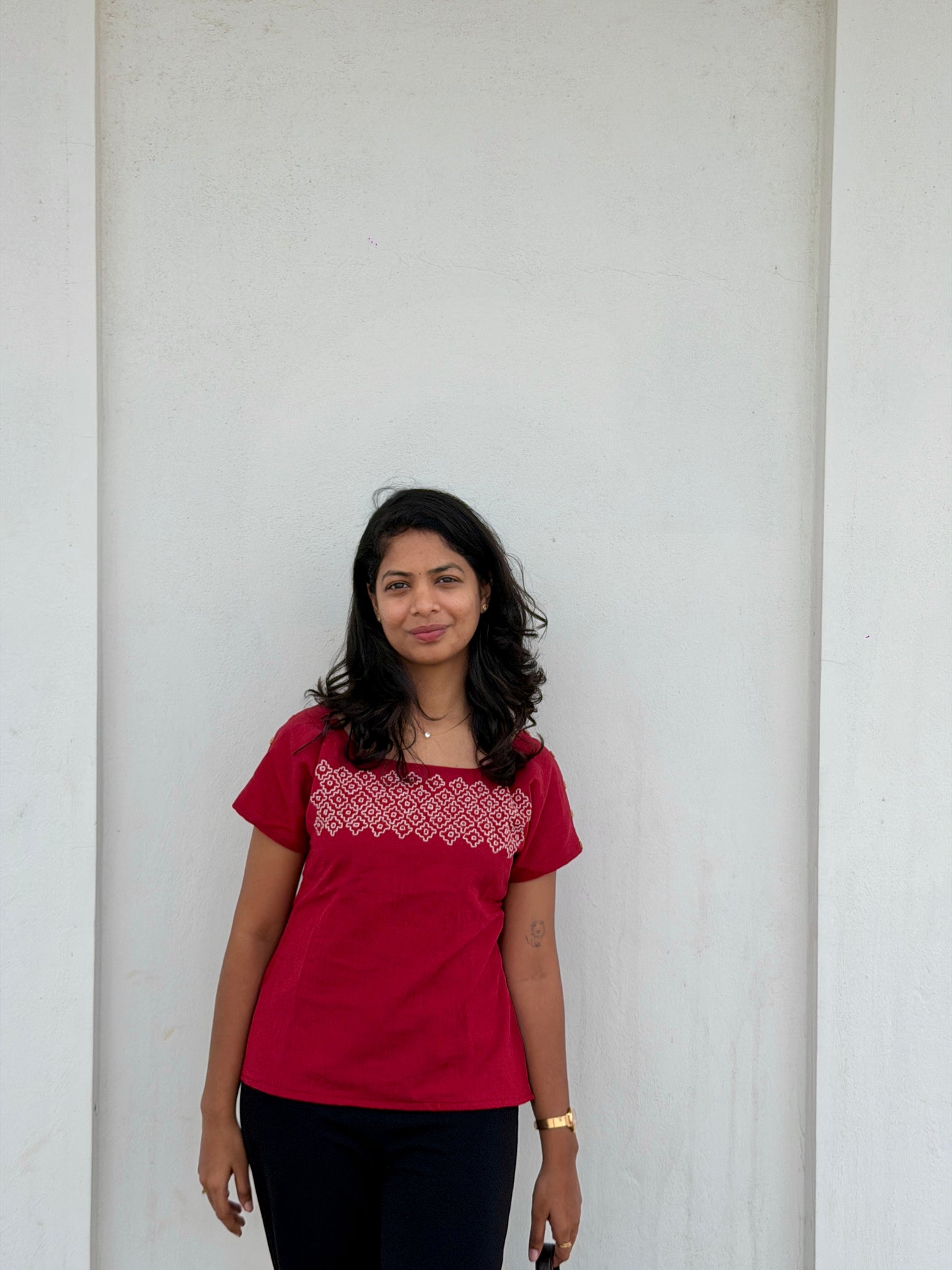 Red Sashiko Top