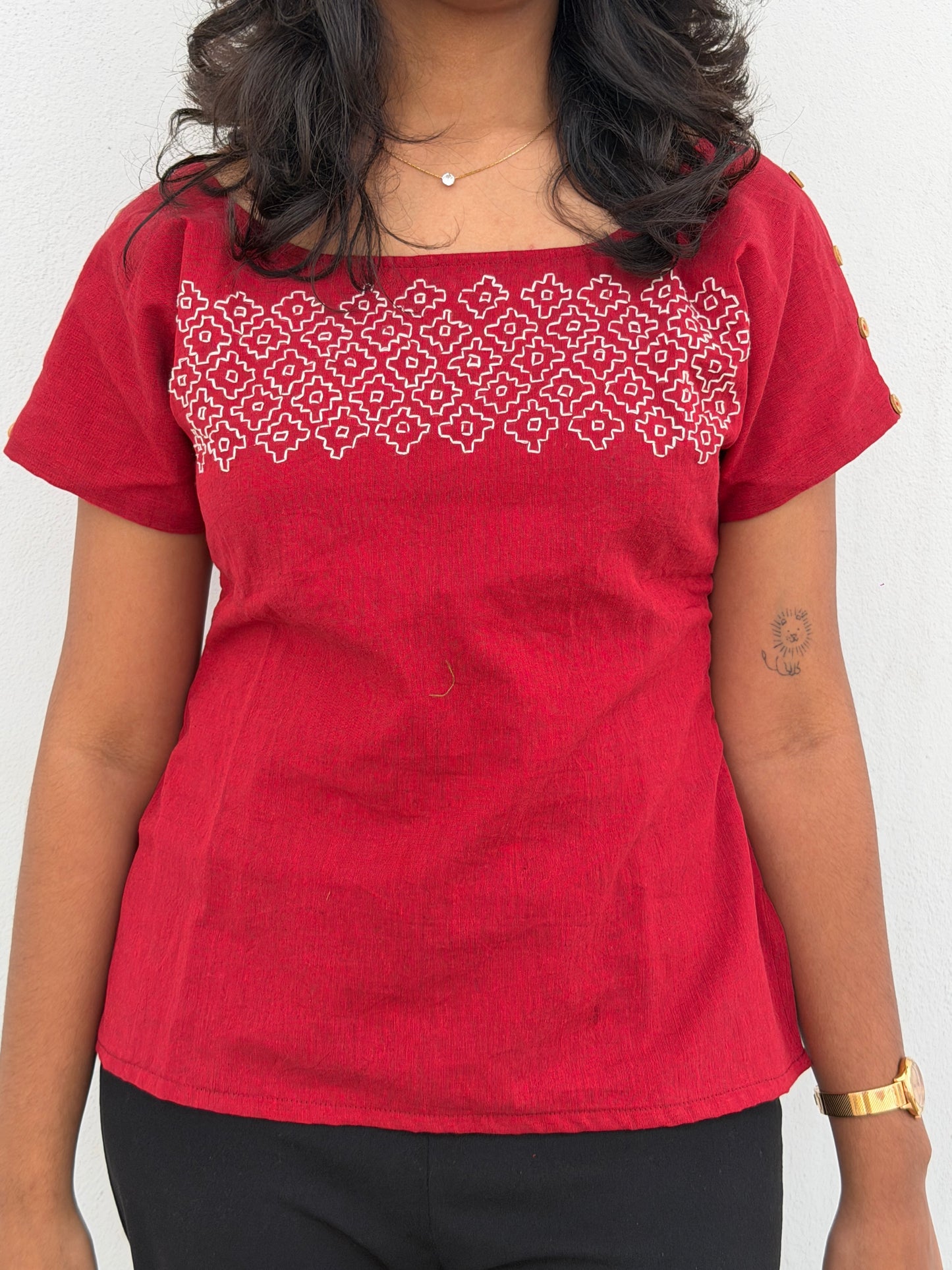 Red Sashiko Top