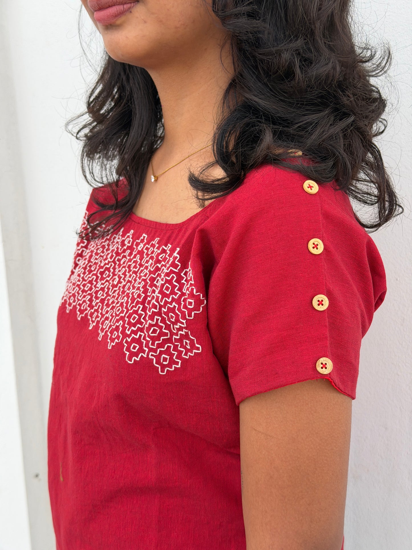 Red Sashiko Top