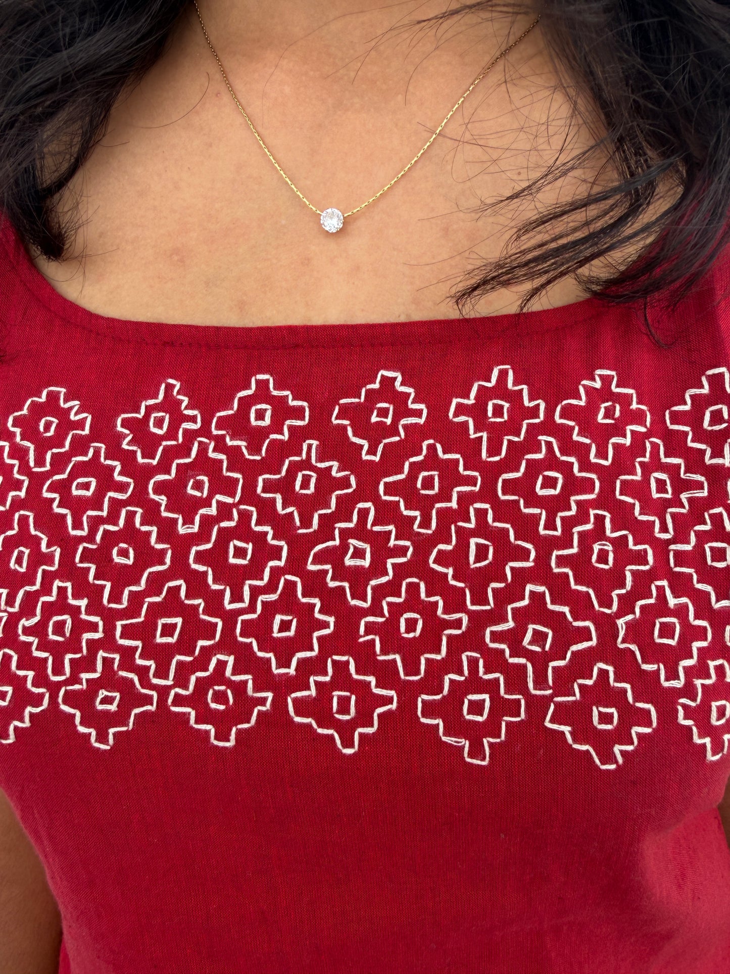Red Sashiko Top