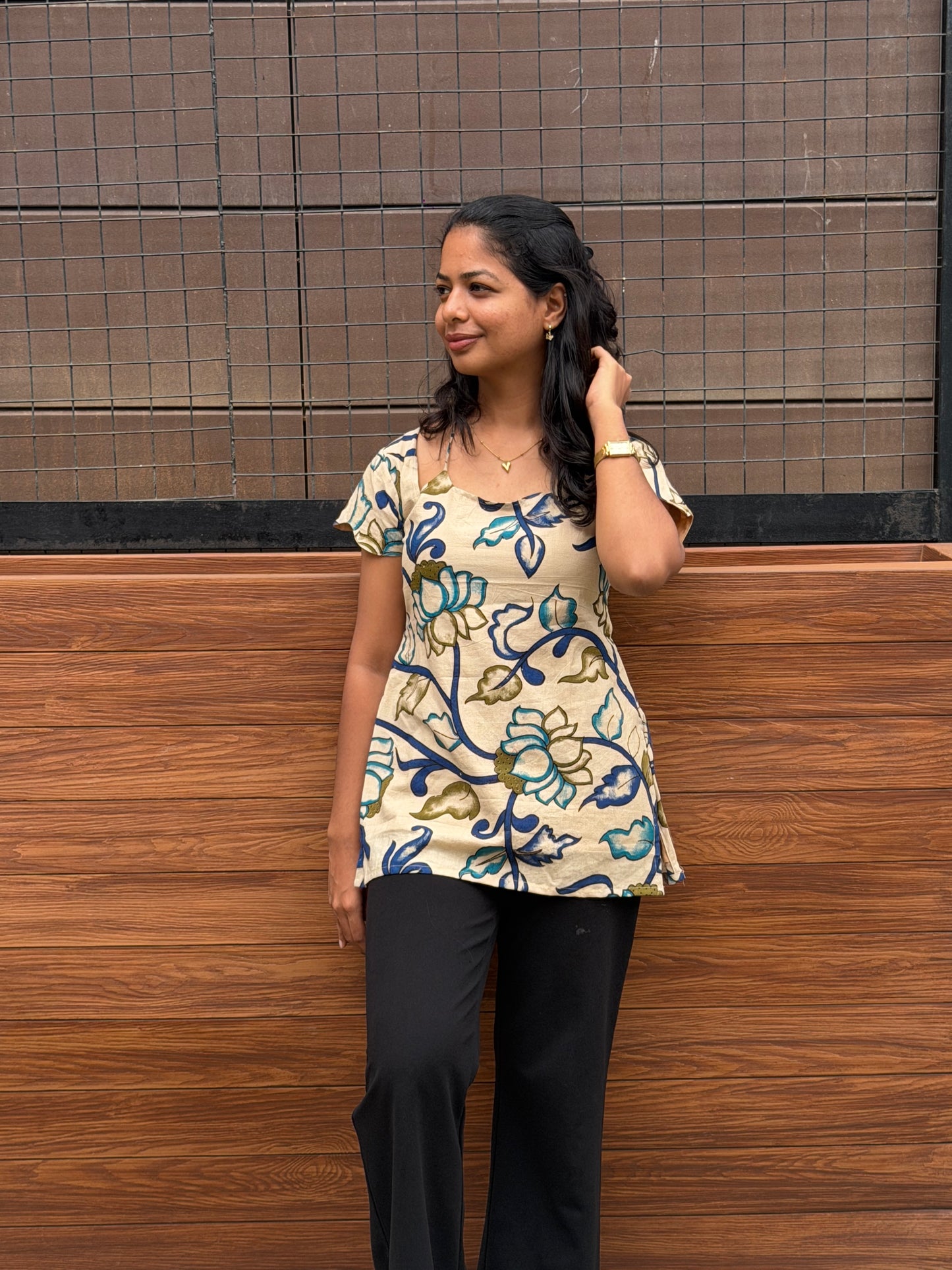Kalamkari Lotus Blue Kurti