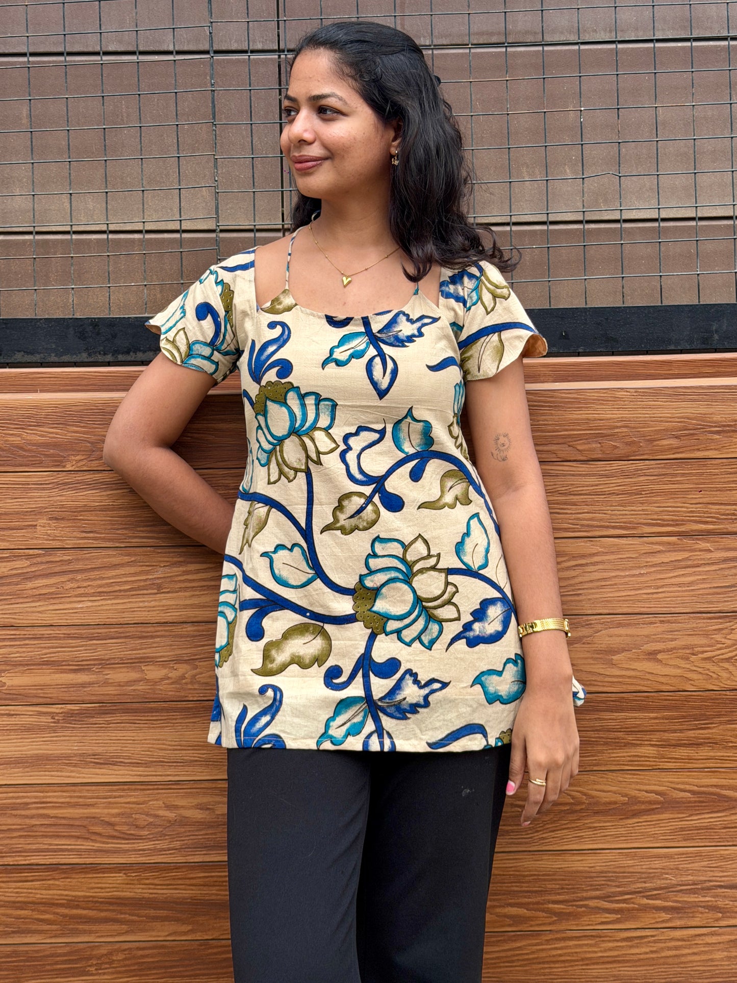 Kalamkari Lotus Blue Kurti