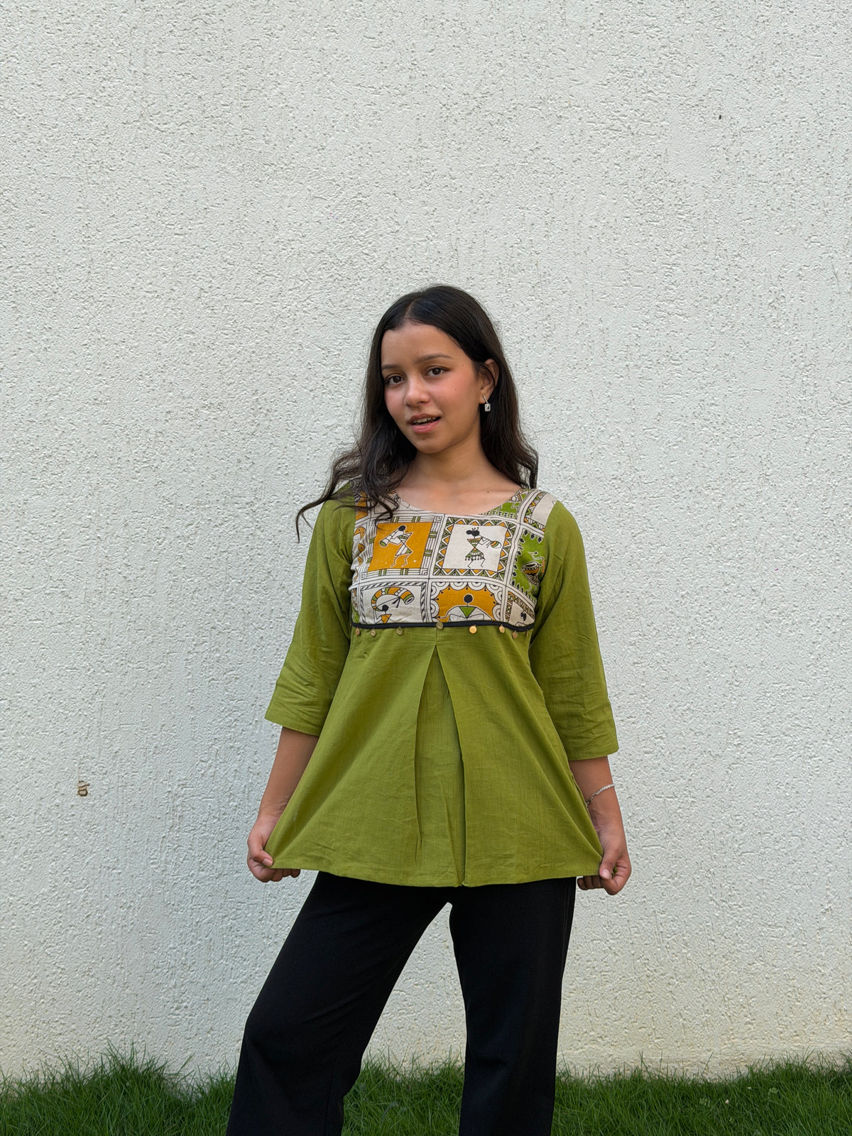 Warli Olive green Short Kurti