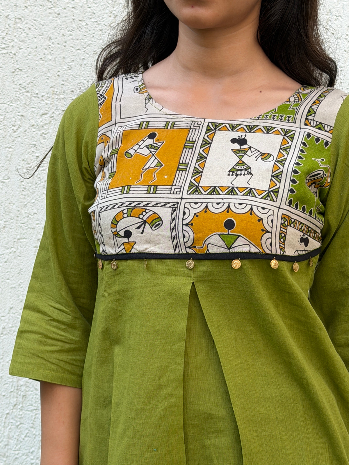 Warli Olive green Short Kurti