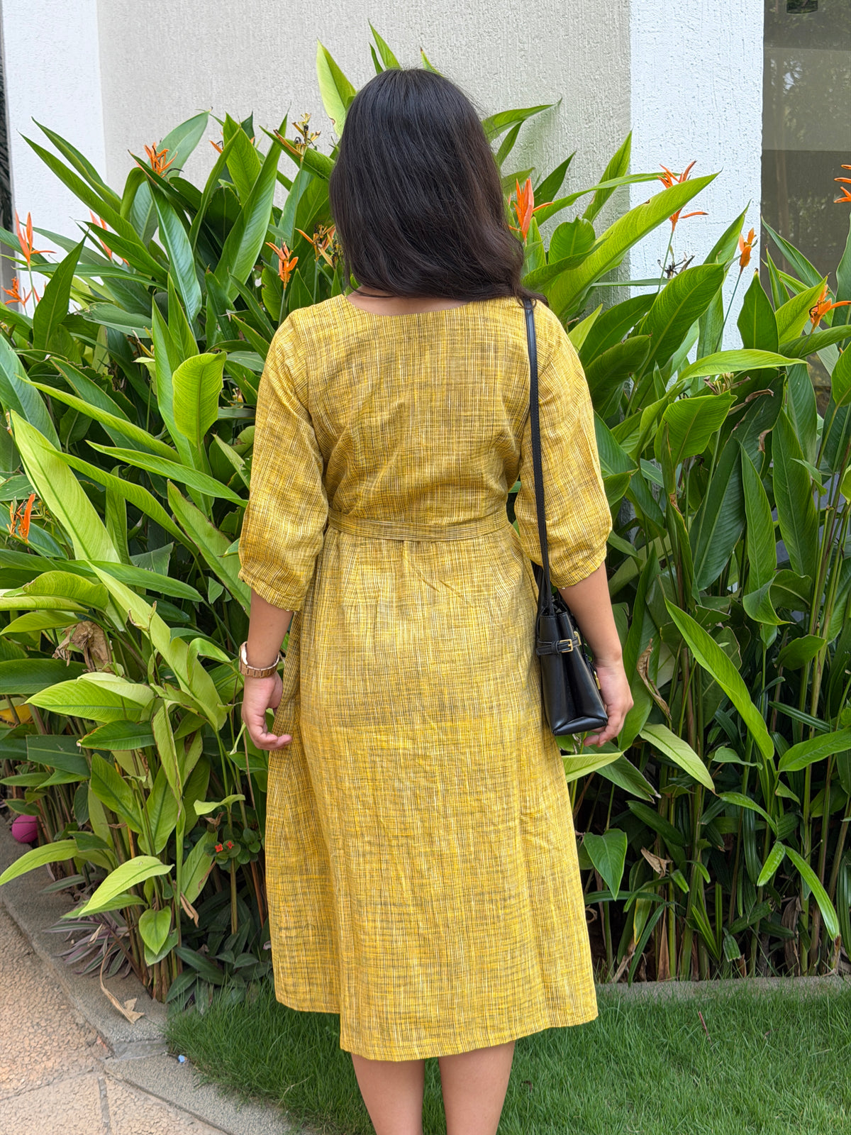 Mustard Yellow Applique Wrap Dress