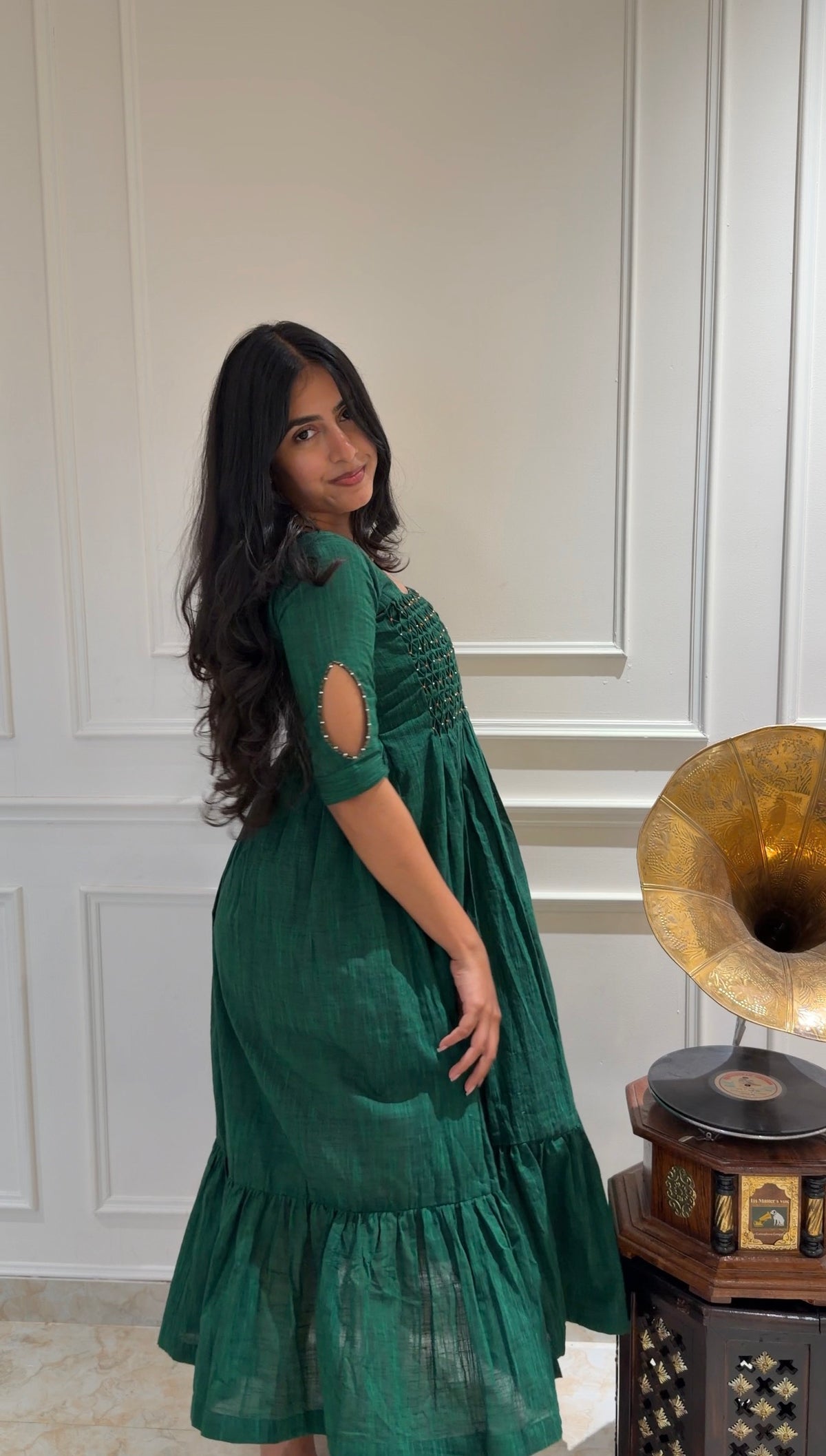 Vana Green Hand Smocked Dress