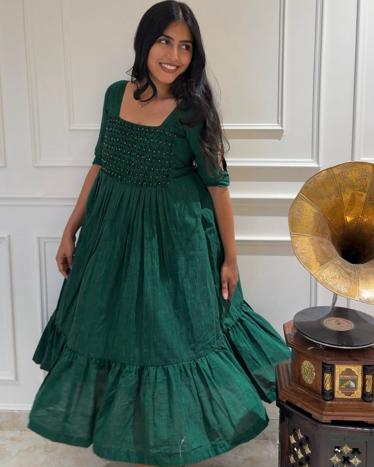 Vana Green Hand Smocked Dress