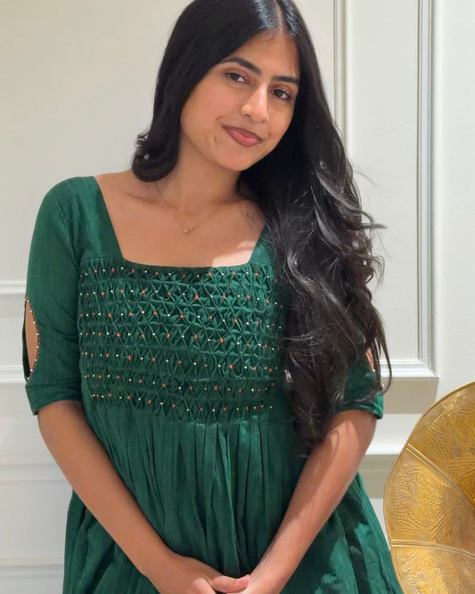Vana Green Hand Smocked Dress