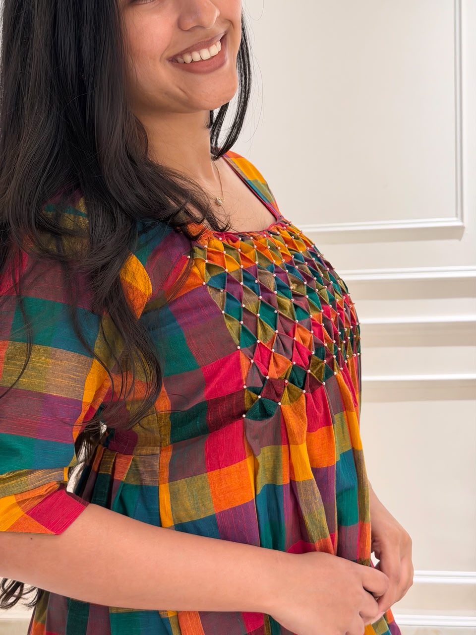 Hand Smocked Dress - Madras kattam