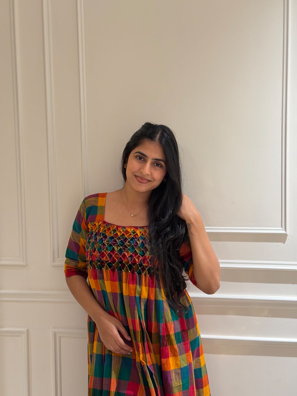 Hand Smocked Dress - Madras kattam