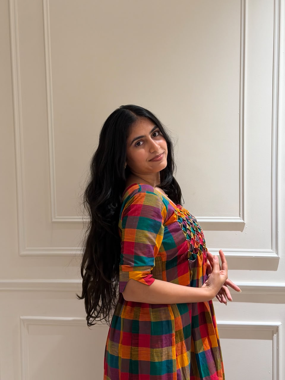 Hand Smocked Dress - Madras kattam