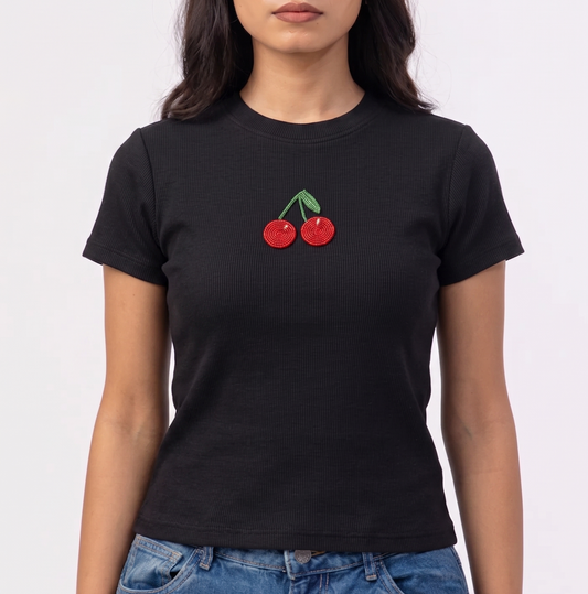 Women's Cherry Beaded Tshirt | Casual Wear