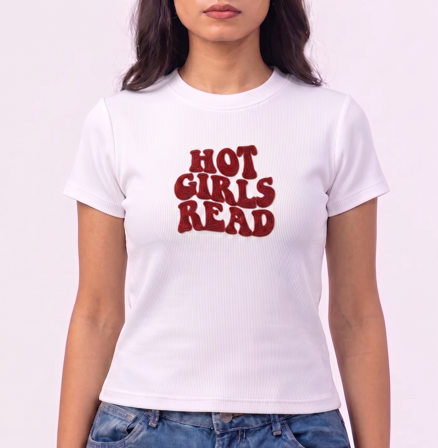 Women's Hot girls read Beaded Tshirt | Casual wear