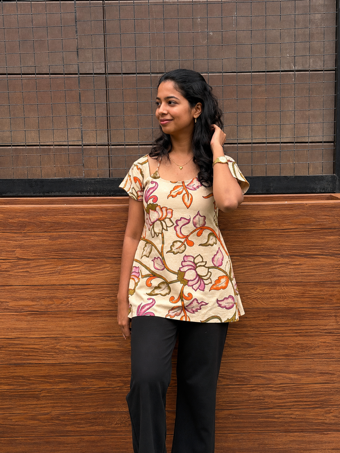 Kalamkari Lotus print Kurti