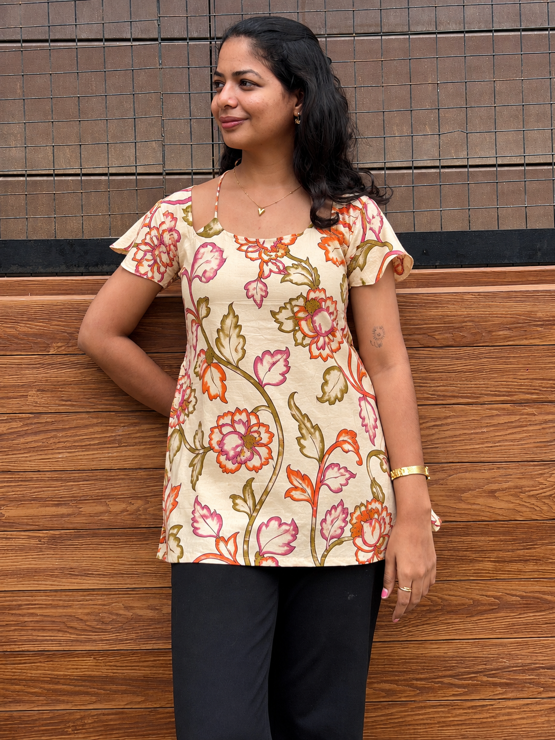 Kalamkari Lotus print Kurti