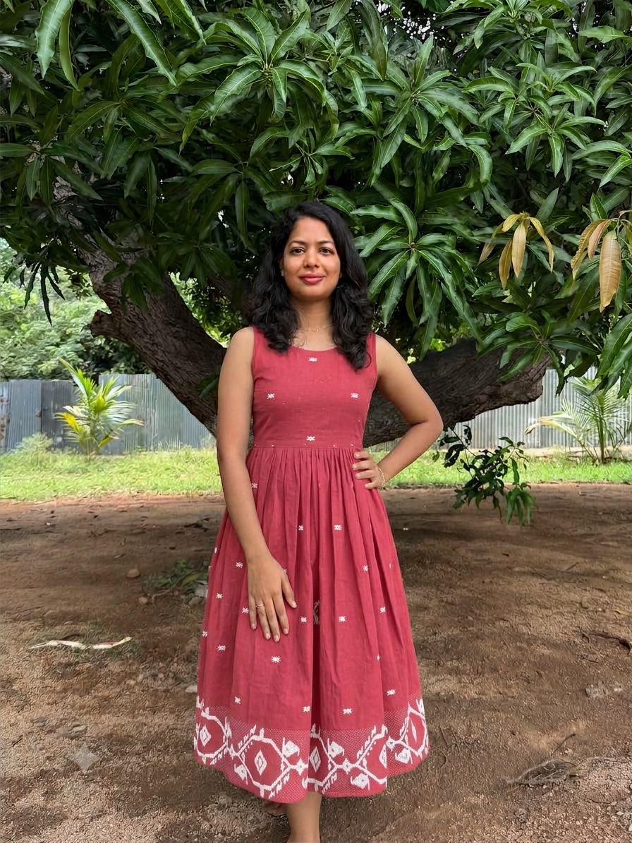 Jamdhani  Coral Pink Frock